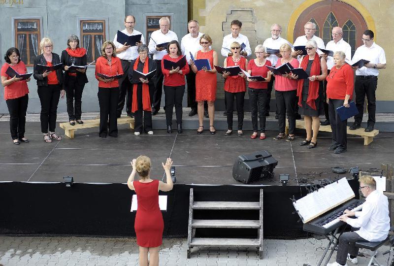 Seinen letzten größeren Auftritt absolvierte der Gemischte Chor am 14. Juli 2019 bei der Sommerserenade auf der Freilichtbühne im Schlosshof. Im Jahr des 25-jährigen Gründungsjubiläums sucht der Chor nach Verstärkung in allen Stimmlagen. Chorleiterin Jana Müller steht weiter zur Verfügung. - Foto von Werner Schulz
