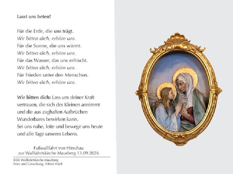 Für die Teilnehmer an der Mausbergwallfahrt 2026 gibt es heuer ein von Alfred Härtl gestiftetes und gestaltetes Wallfahrtsbild mit einem Motiv aus der Mausbergkirche. - Foto von Alfred Härtl